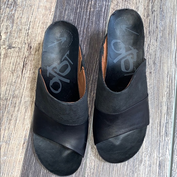 OTBT Hostel Cork Heeled Slide Black Leather (9.5) - Picture 6 of 13